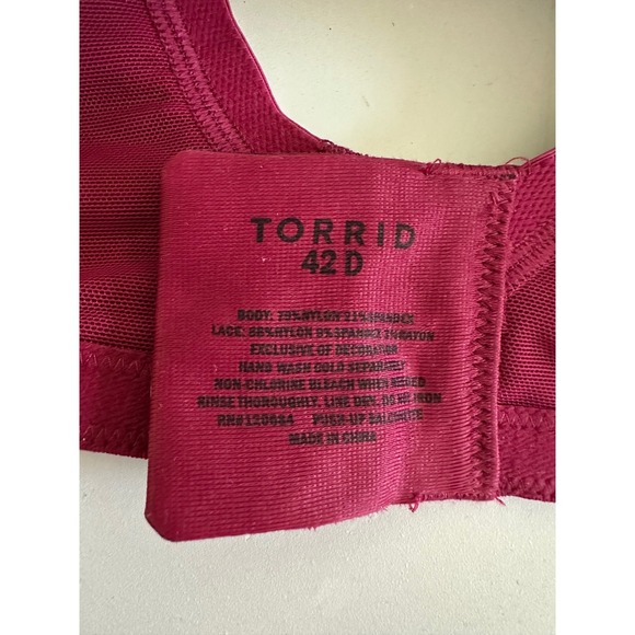 Torrid Burgundy Black Lace Push Up Balconette Bra 42D Underwire Padded Plus Size - Picture 6 of 7